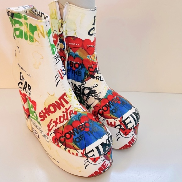 Vivienne Westwood BRAND NEW MEANINGLESS PRINT towering heels Slogan print IT37 - Picture 10 of 17